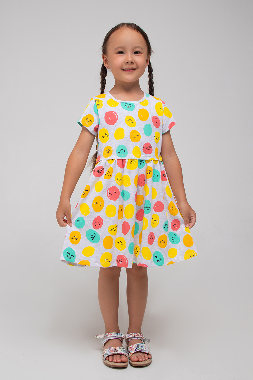 картинка Платье для девочки Crockid К 5693 светло-серый меланж, шарики-улыбки к1286 от магазина детских товаров ALiSa