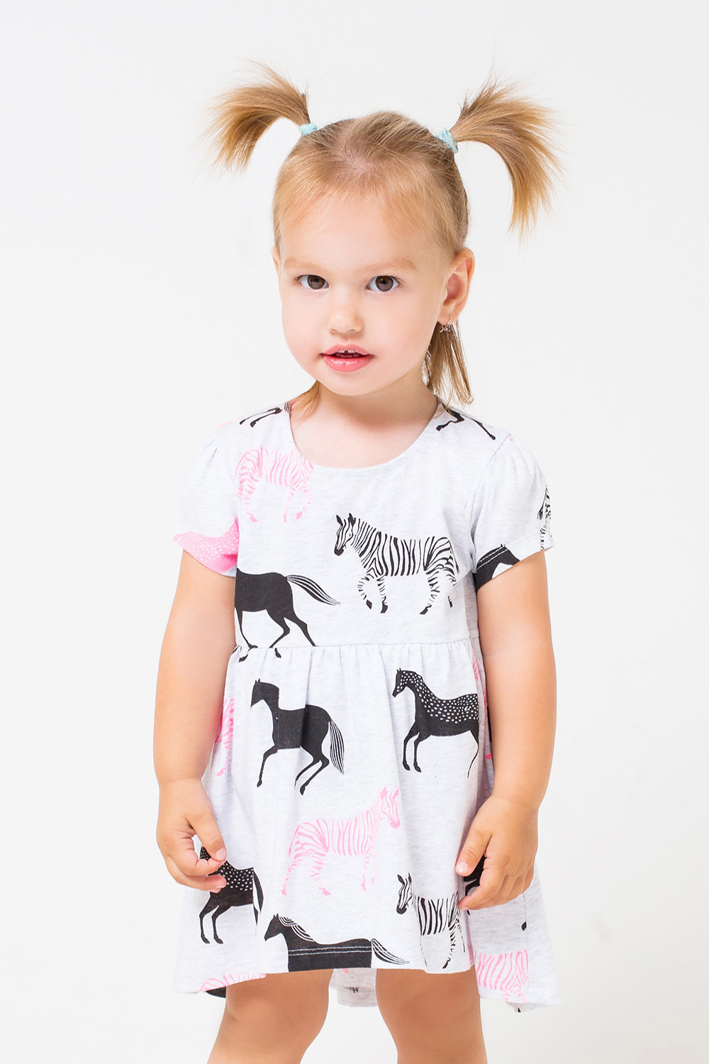 картинка Платье для девочки Crockid КР 5608 светло-серый меланж, лошадки к233 от магазина детских товаров ALiSa