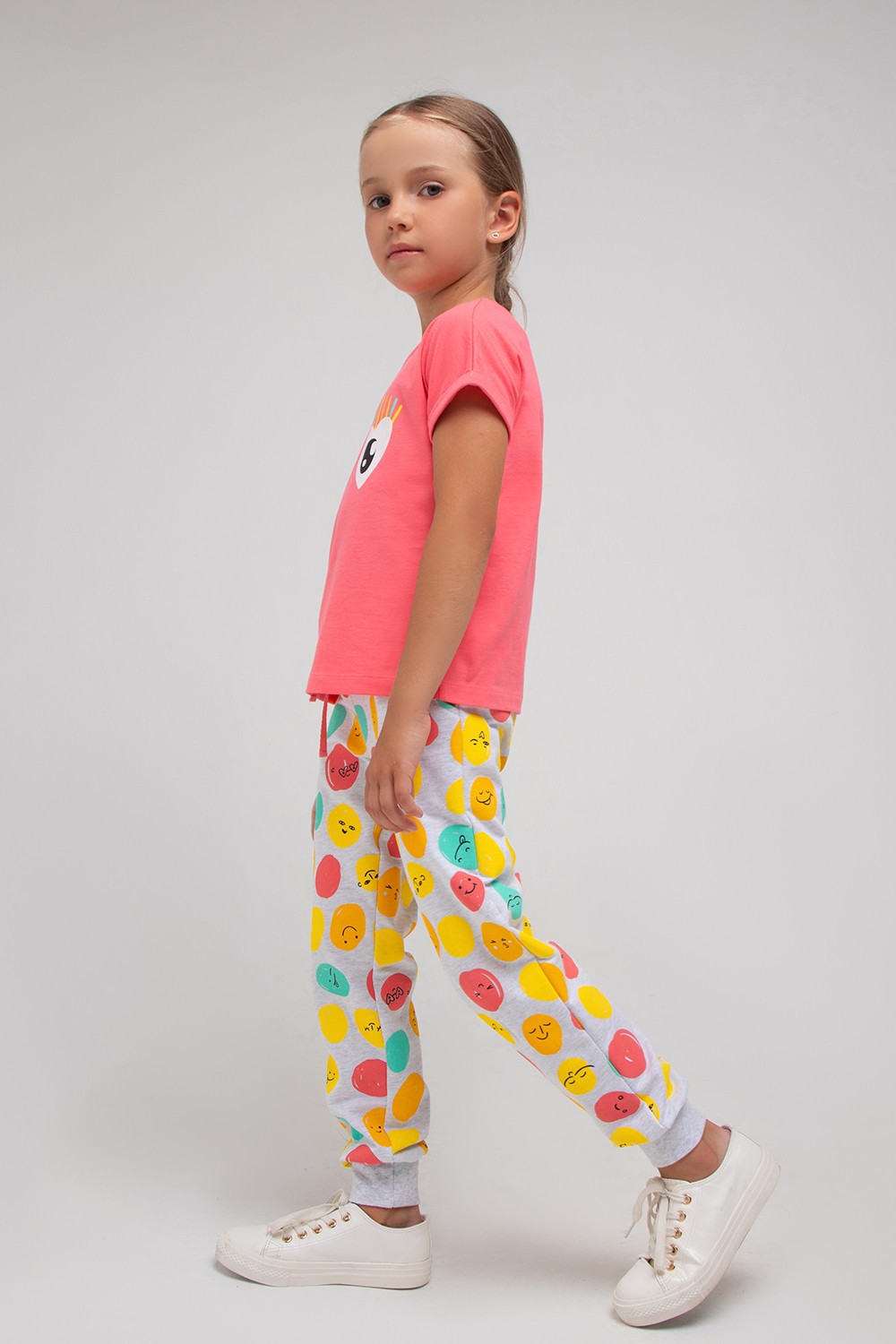 картинка Брюки для девочки Crockid К 400371 светло-серый меланж, шарики-улыбки к1286 от магазина детских товаров ALiSa