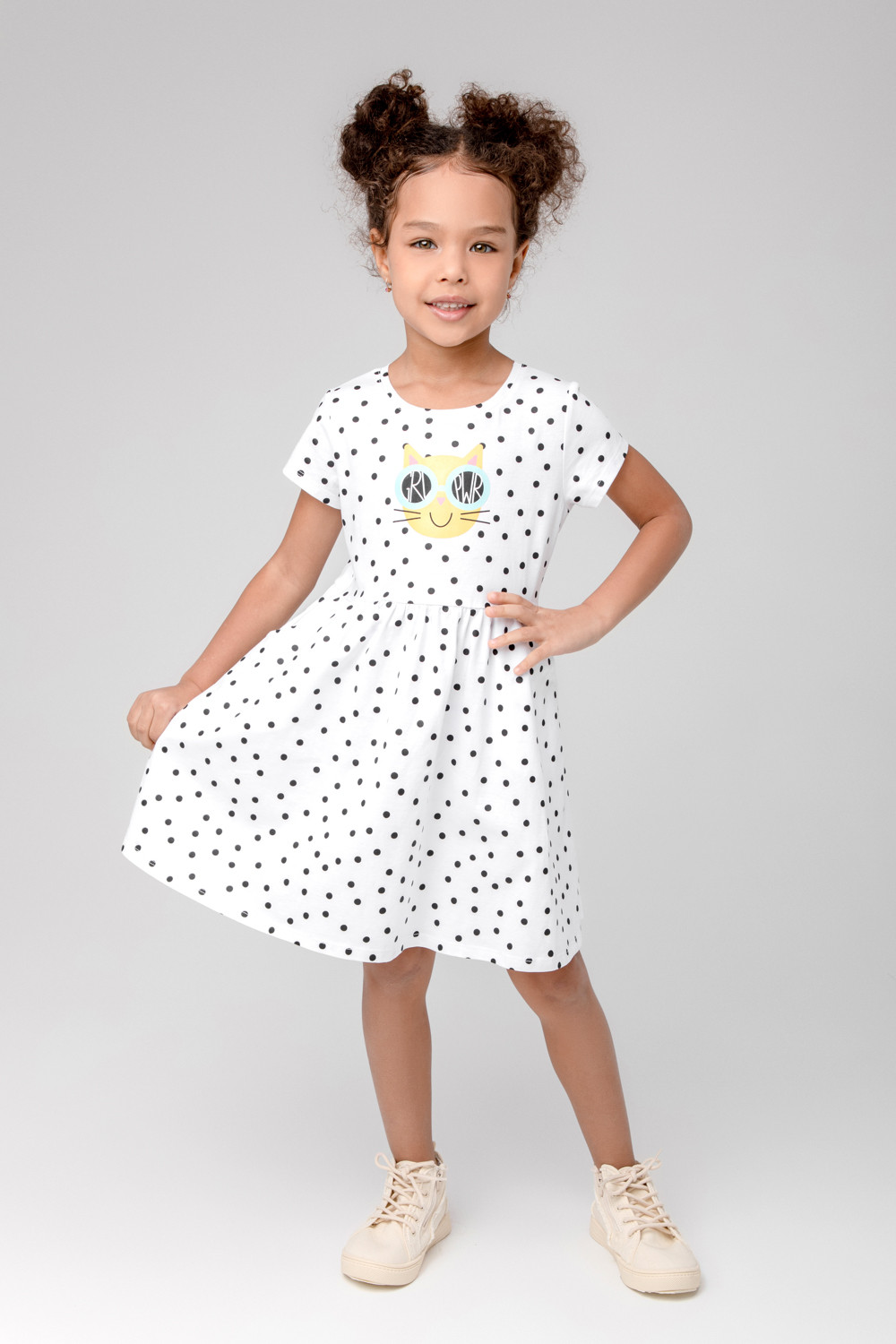 картинка Платье для девочки Crockid КР 5754 белый, горошки к397 от магазина детских товаров ALiSa