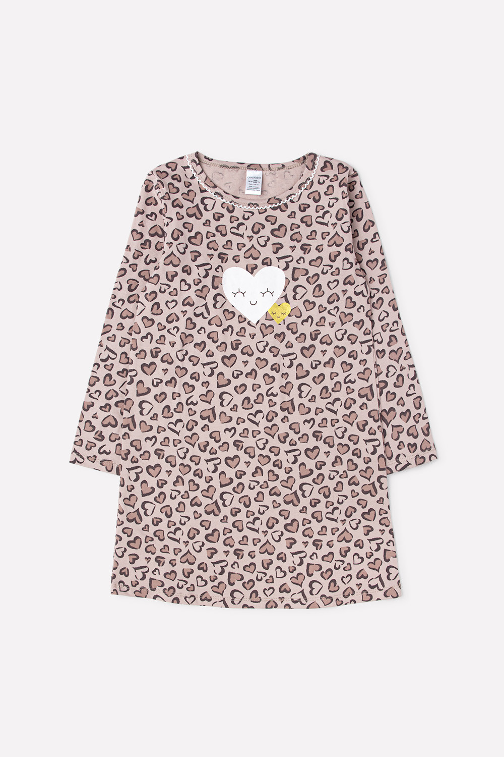 картинка Сорочка для девочки Crockid К 1158 сердечки леопард на бежево-сером от магазина детских товаров ALiSa