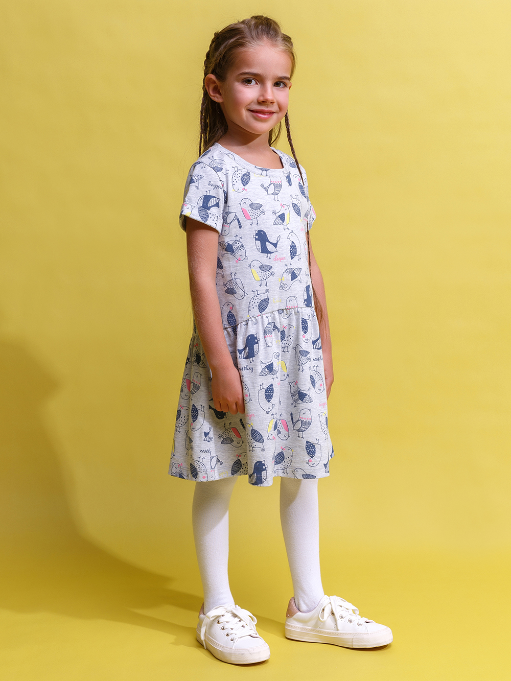 картинка Платье для девочки Crockid К 5417 серо-голубой меланж птички к105 от магазина детских товаров ALiSa