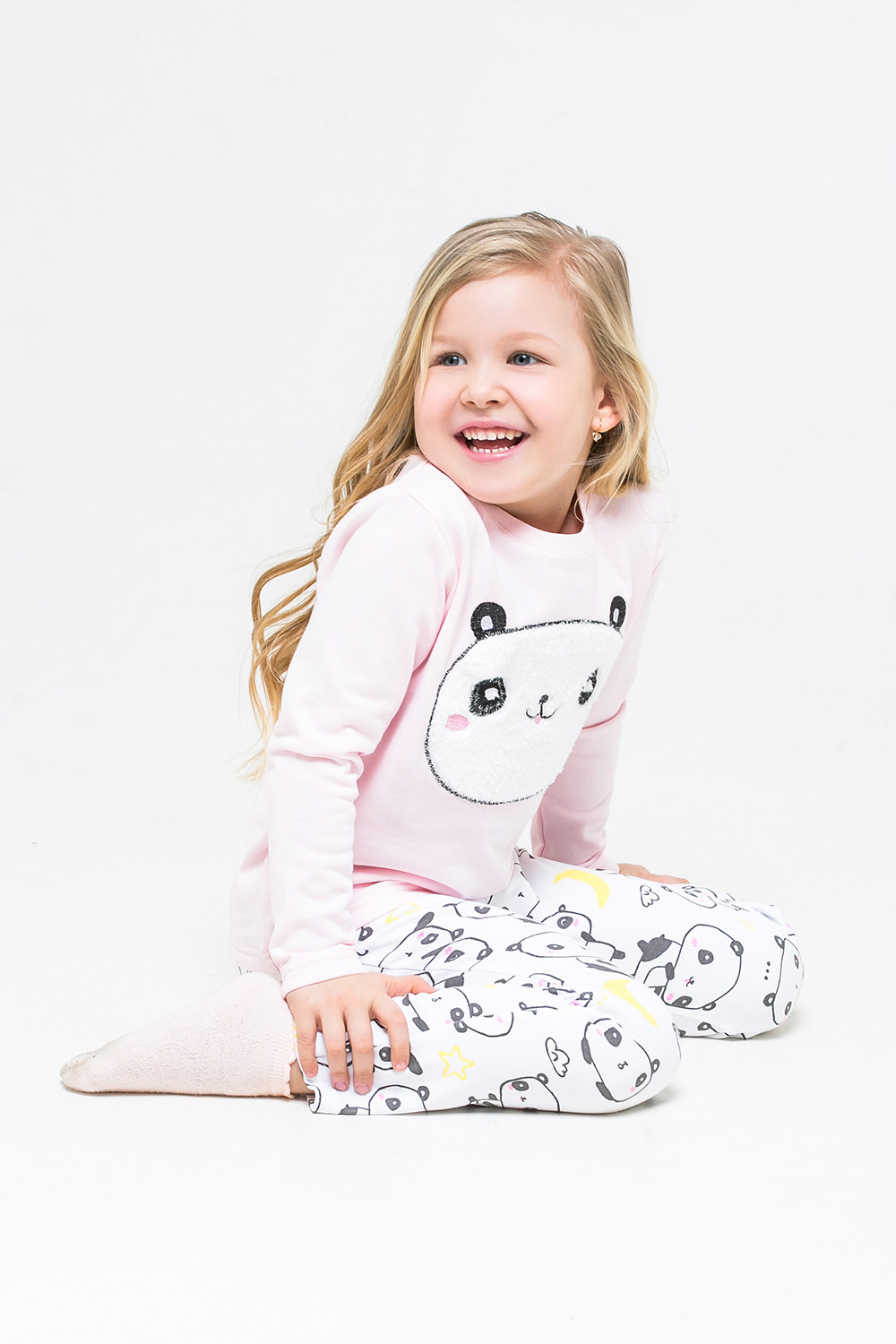 картинка Пижама для девочки Crockid К 1546 пыльно-розовый + панды на белом от магазина детских товаров ALiSa