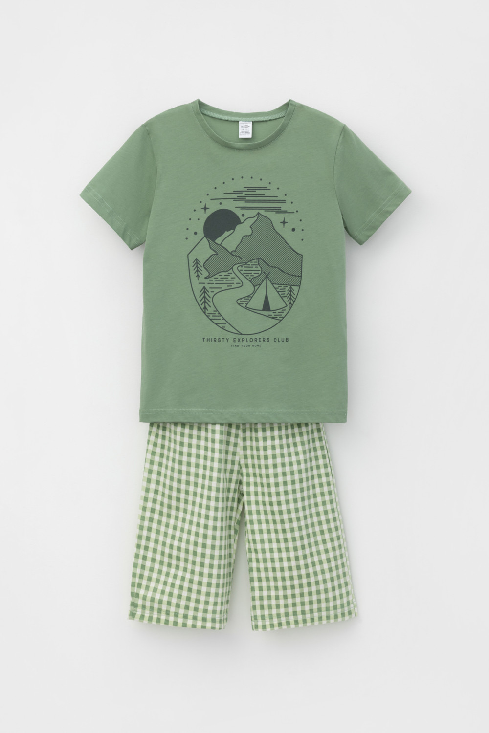 картинка Пижама для мальчика Crockid К 1634-1 зеленый камень, маленькая клетка от магазина детских товаров ALiSa