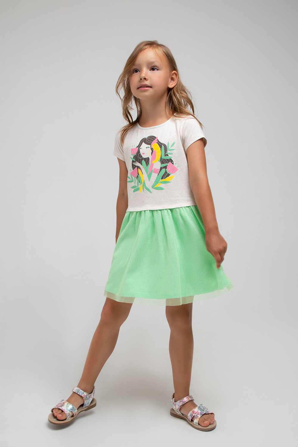 картинка Платье для девочки Crockid КР 5743 светло-бежевый меланж, нео-минт к333 от магазина детских товаров ALiSa
