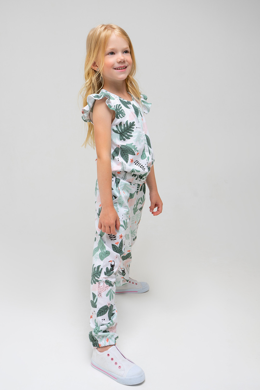 картинка Полукомбинезон для девочки Crockid КР 6182 белый, листья зелени к335 от магазина детских товаров ALiSa