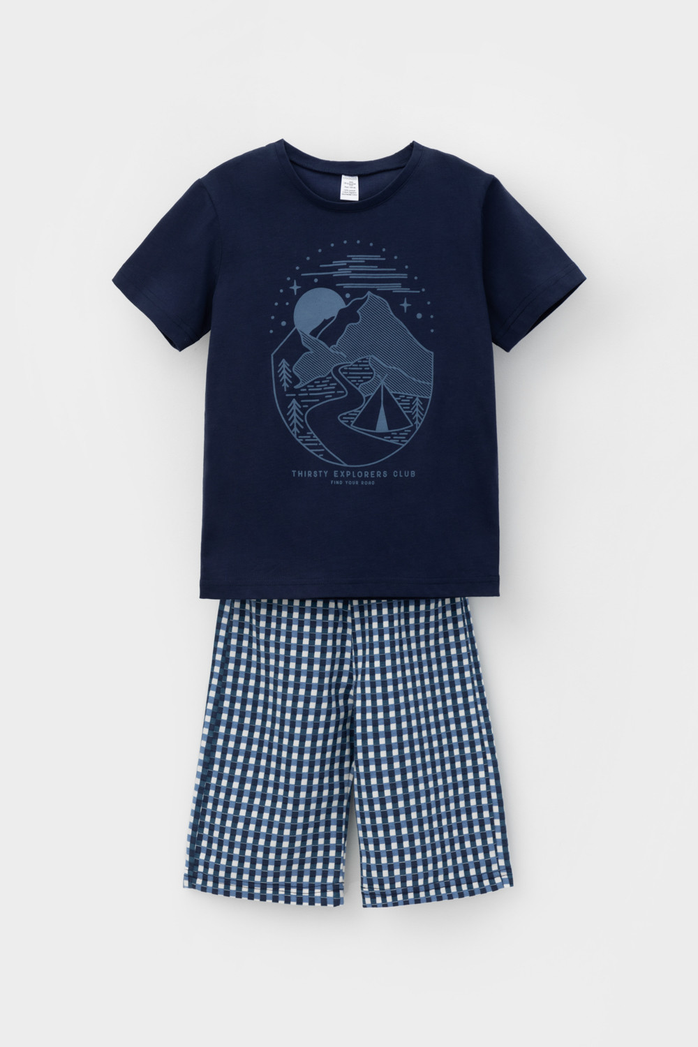 картинка Пижама для мальчика Crockid К 1634-1 морской синий, маленькая клетка от магазина детских товаров ALiSa