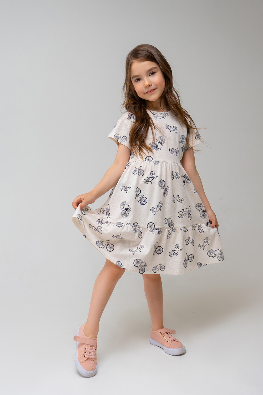 картинка Платье для девочки Crockid КР 5748 светло-бежевый меланж, велосипеды к339 от магазина детских товаров ALiSa