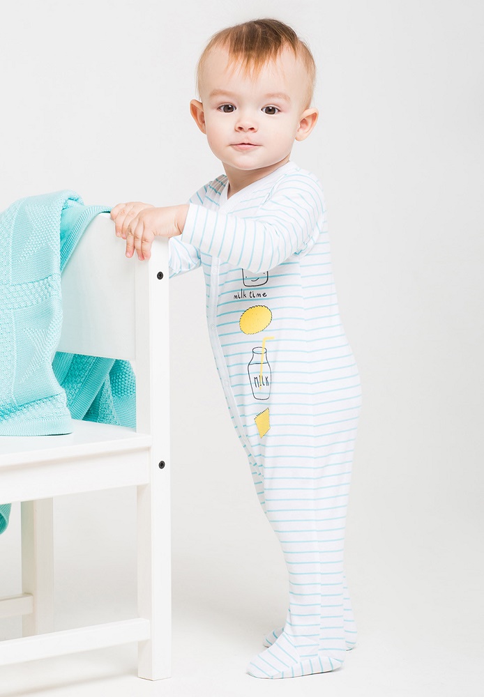 картинка Комбинезон для мальчика Crockid К 6164 бирюзово-голубая полоска на белом от магазина детских товаров ALiSa