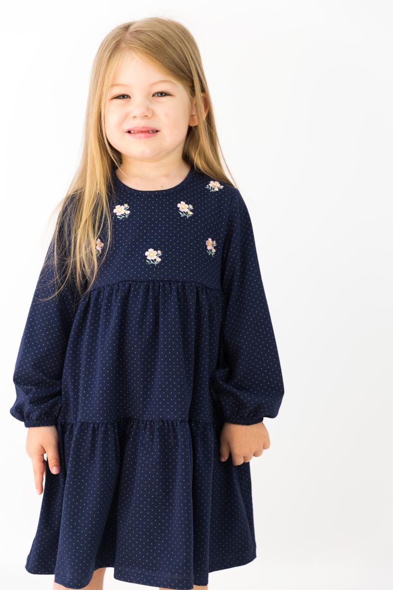 картинка Платье для девочки Baby Boom С215/3-К Горошек на тёмно-синем от магазина детских товаров ALiSa