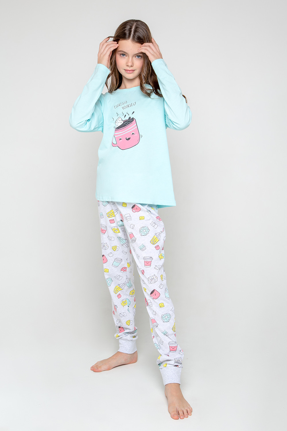 картинка Пижама для девочки КБ 2784 светлый минт, кофе и булочки от магазина детских товаров ALiSa