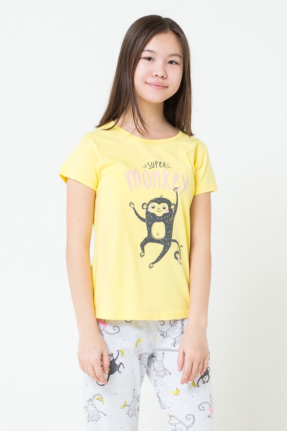 картинка Пжама для девочки Crockid КБ 2685 лимонный + обезьянки на меланже от магазина детских товаров ALiSa
