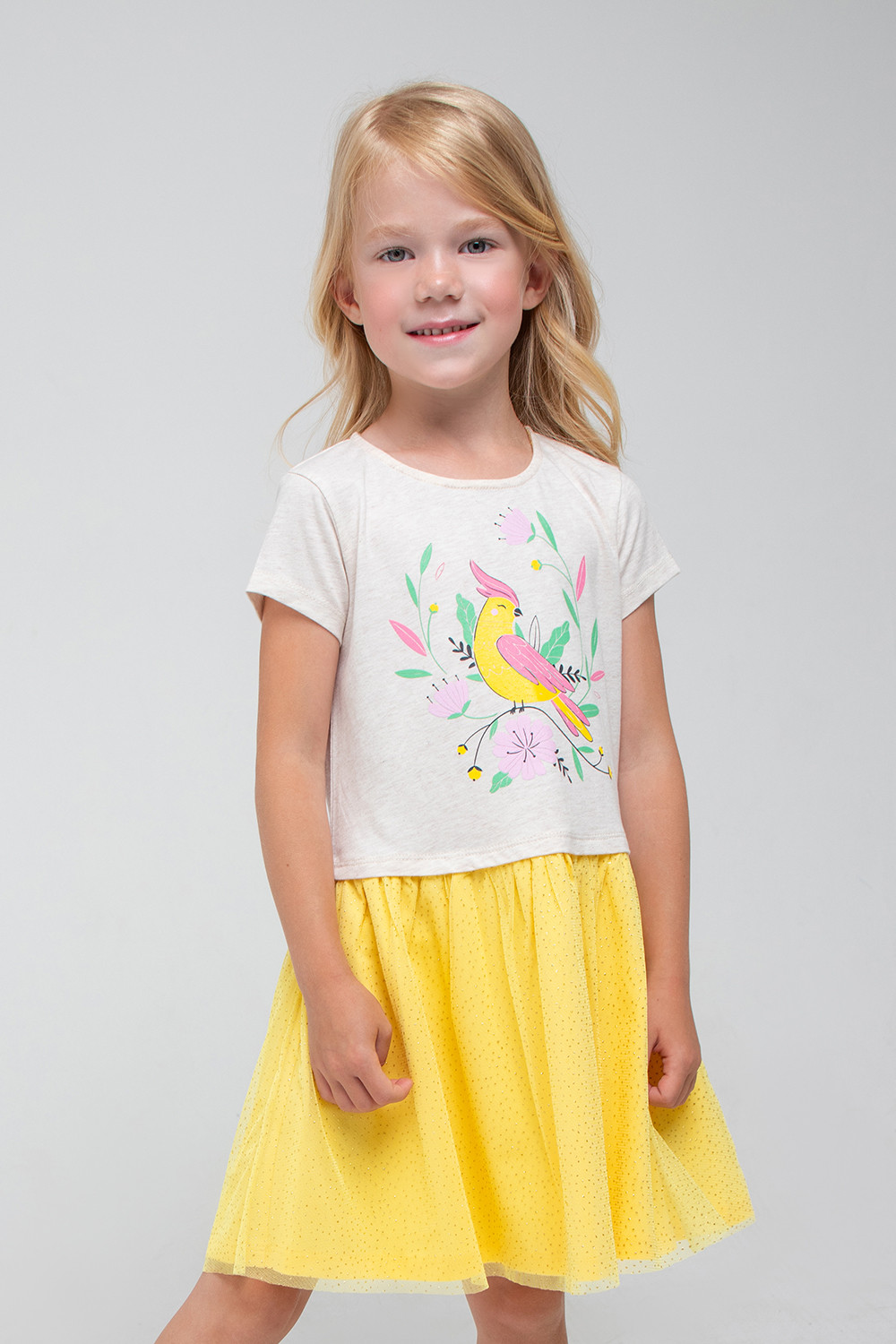 картинка Платье для девочки Crockid КР 5743 светло-бежевый меланж, солнечный к333 от магазина детских товаров ALiSa