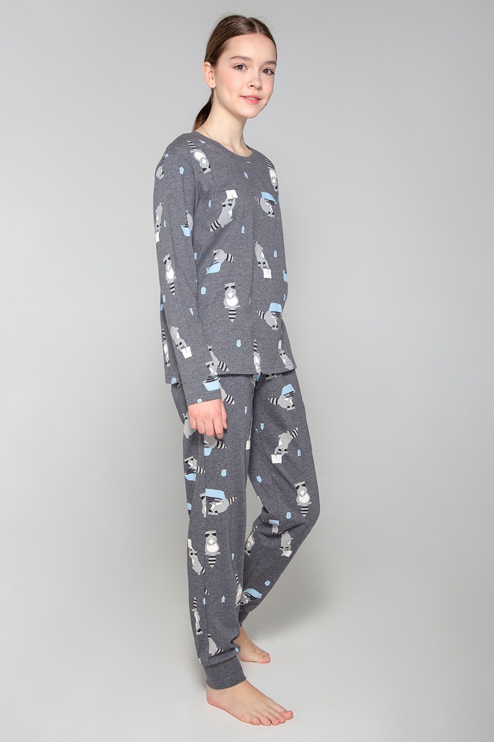 картинка Пижама для девочки КБ 2782 серый меланж, енот-полоскун от магазина детских товаров ALiSa