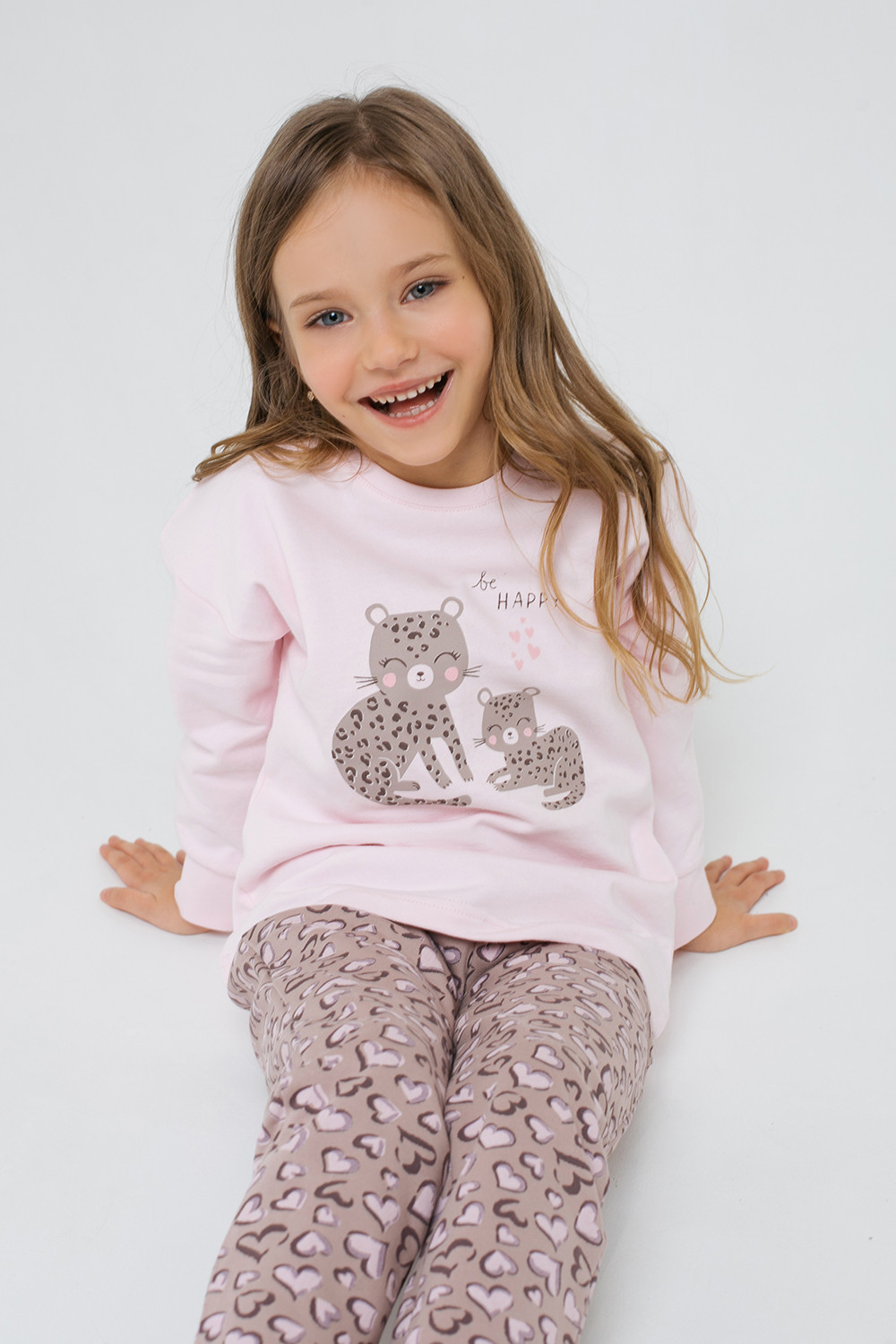картинка Пижама для девочки Crockid К 1560 светло-розовый + сердечки леопард от магазина детских товаров ALiSa