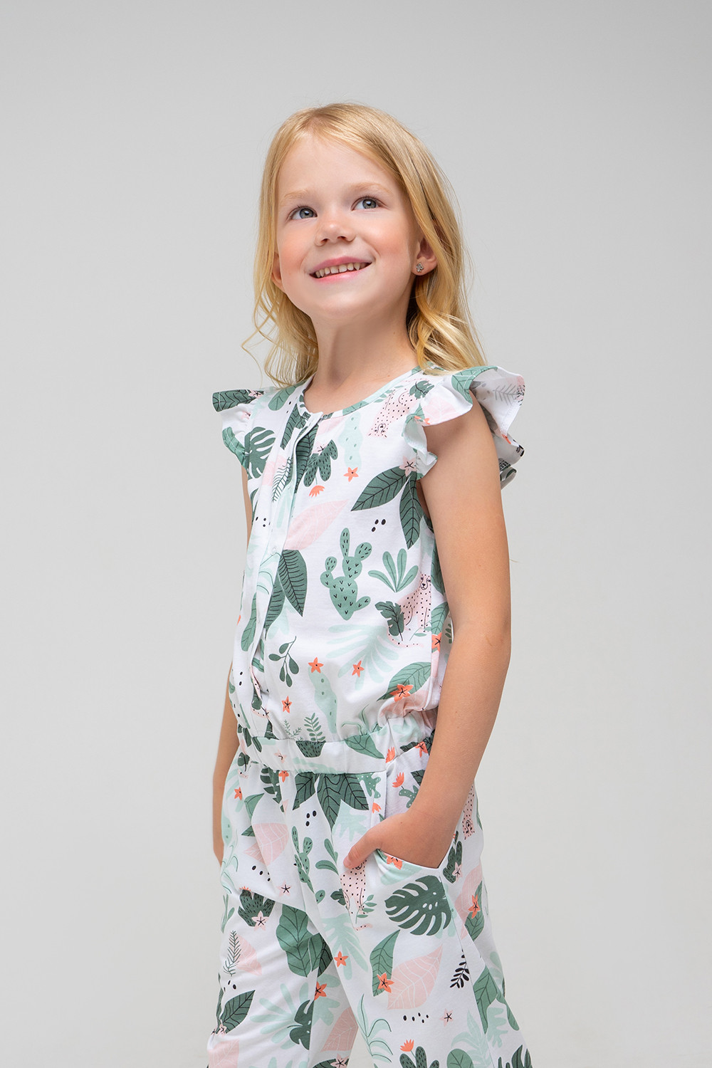 картинка Полукомбинезон для девочки Crockid КР 6182 белый, листья зелени к335 от магазина детских товаров ALiSa