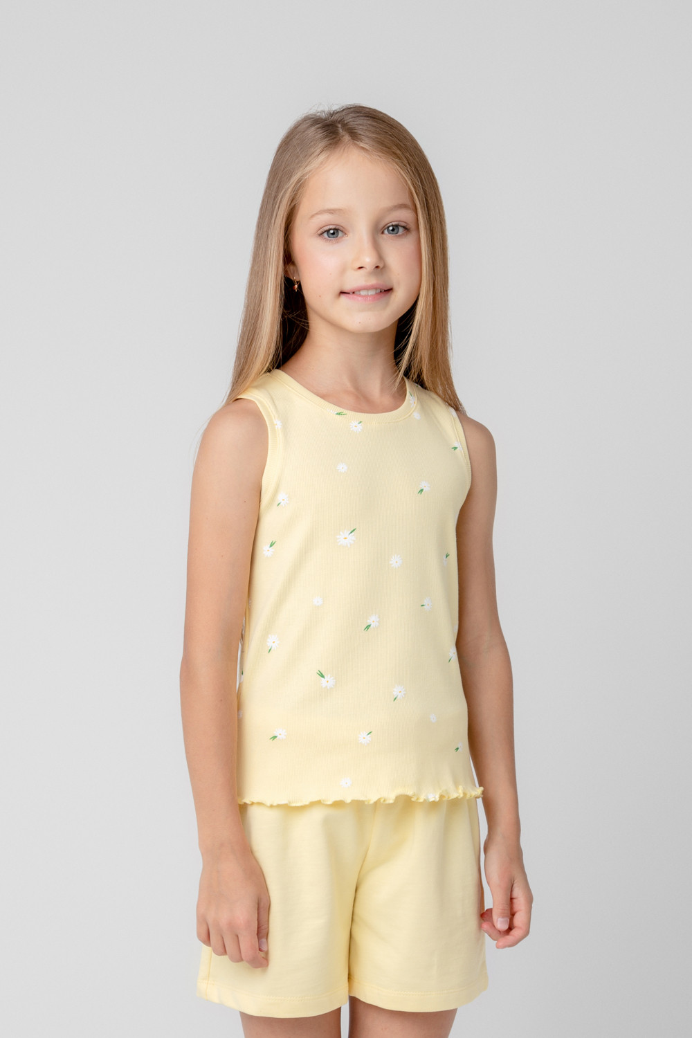 картинка Майка для девочки Crockid КР 302064 бледно-желтый, летние цветы к395 от магазина детских товаров ALiSa