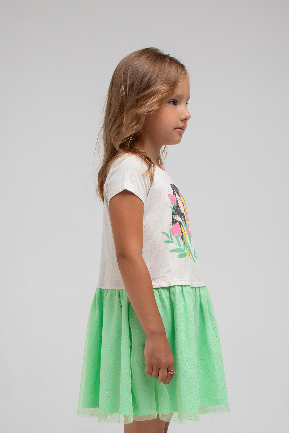 картинка Платье для девочки Crockid КР 5743 светло-бежевый меланж, нео-минт к333 от магазина детских товаров ALiSa