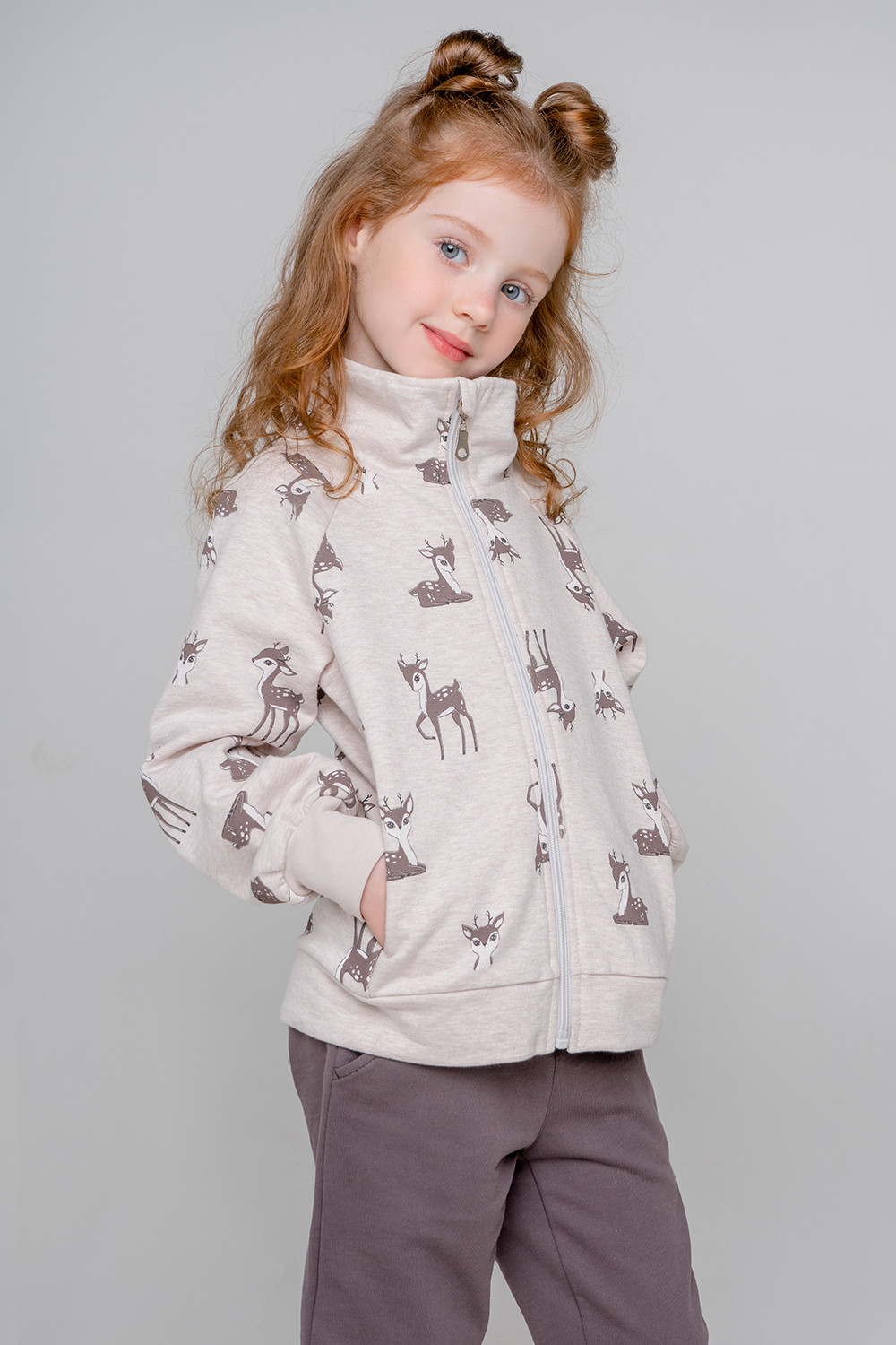 картинка Куртка для девочки Crockid КР 301885 бежевый меланж, оленята к353 от магазина детских товаров ALiSa