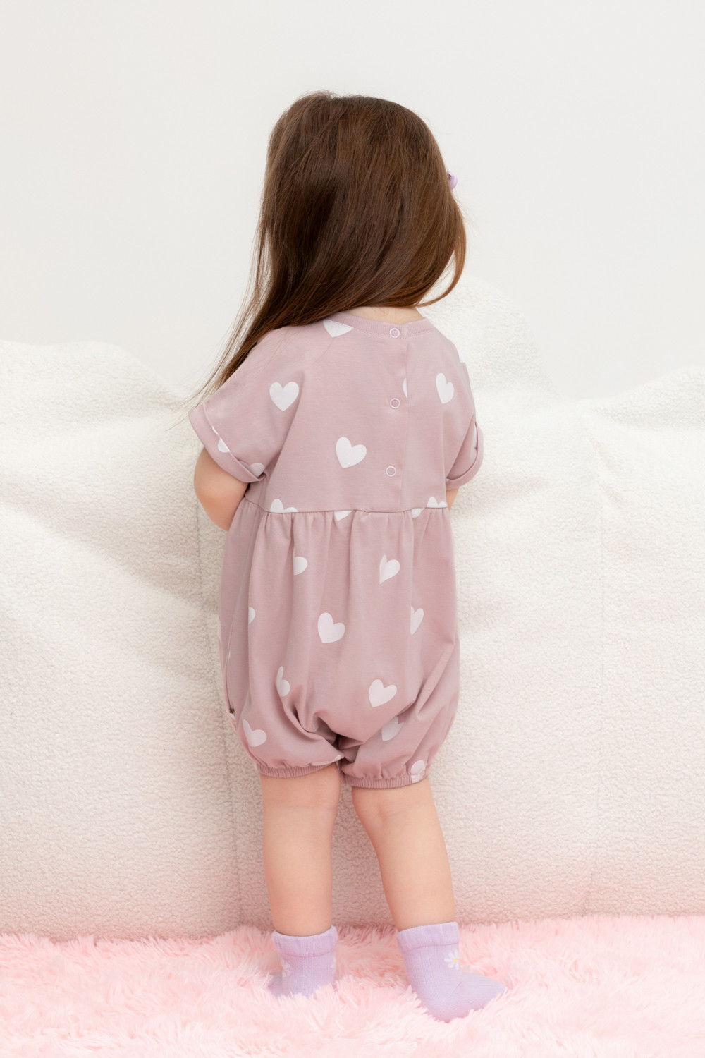картинка Полукомбинезон для девочки Crockid КР 6494 розово-сиреневый сердечки к447 от магазина детских товаров ALiSa