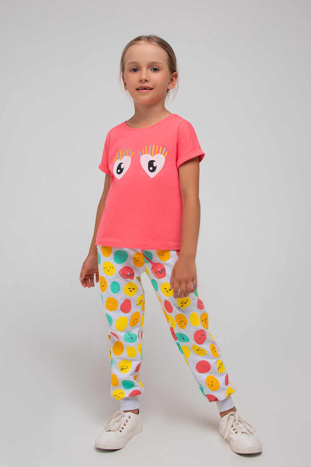 картинка Брюки для девочки Crockid К 400371 светло-серый меланж, шарики-улыбки к1286 от магазина детских товаров ALiSa