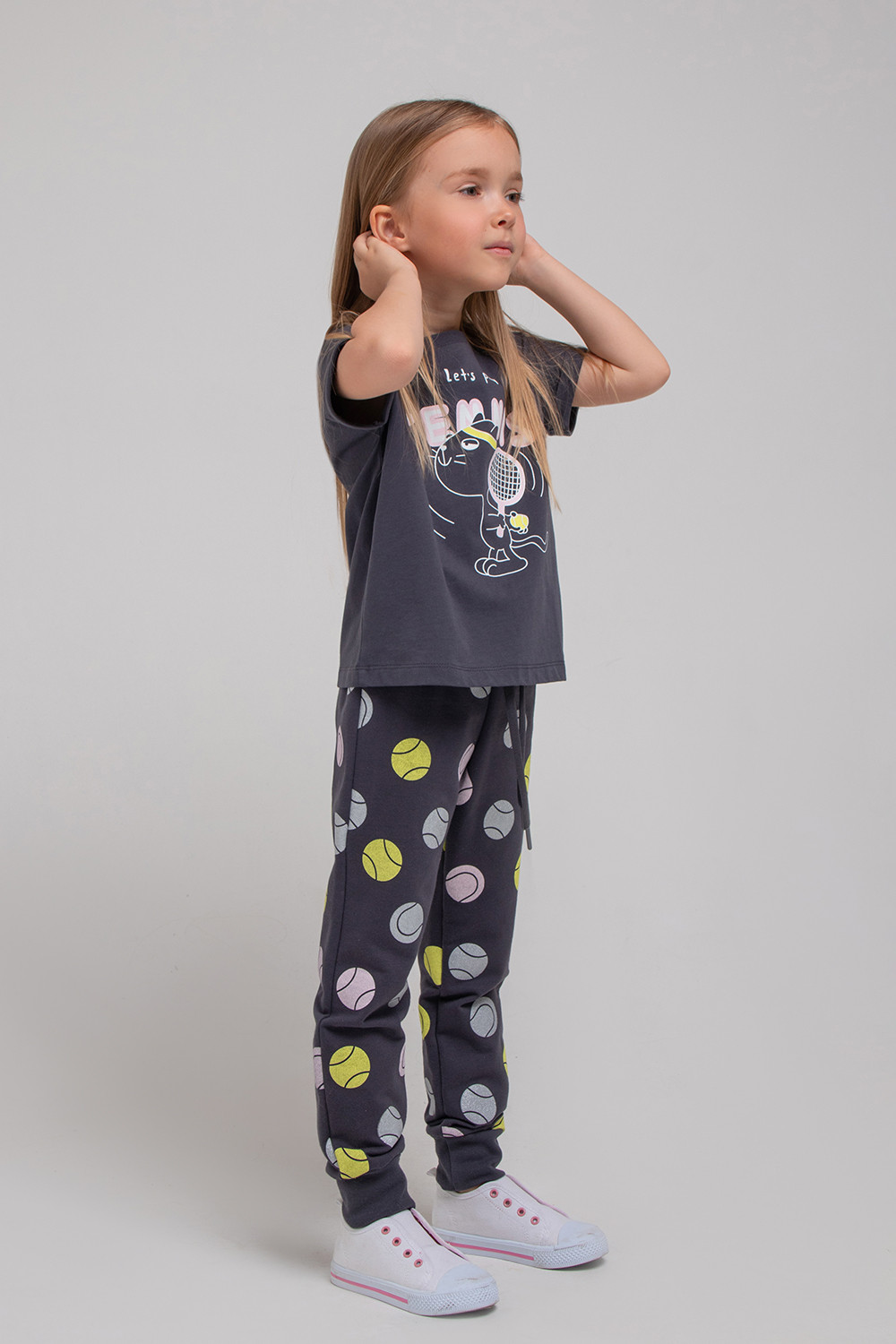 картинка Брюки для девочки Crockid КР 400357 темно-серый, теннисные мячи к338 от магазина детских товаров ALiSa