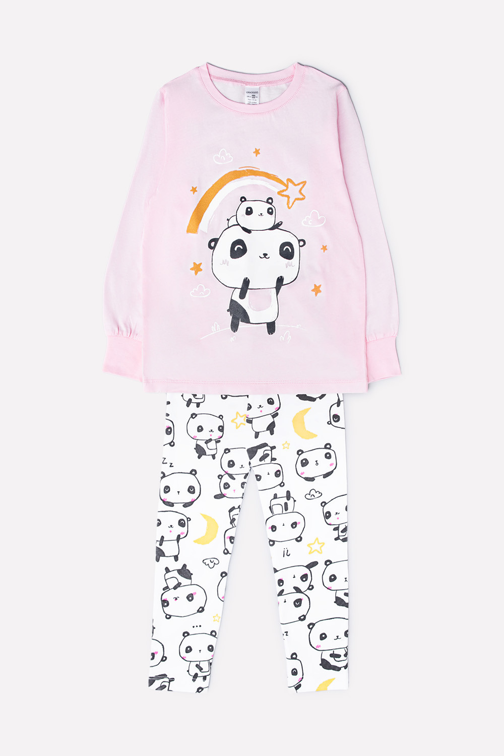 картинка Пижама для девочки Crockid К 1537 пыльно-розовый + панды на белом от магазина детских товаров ALiSa