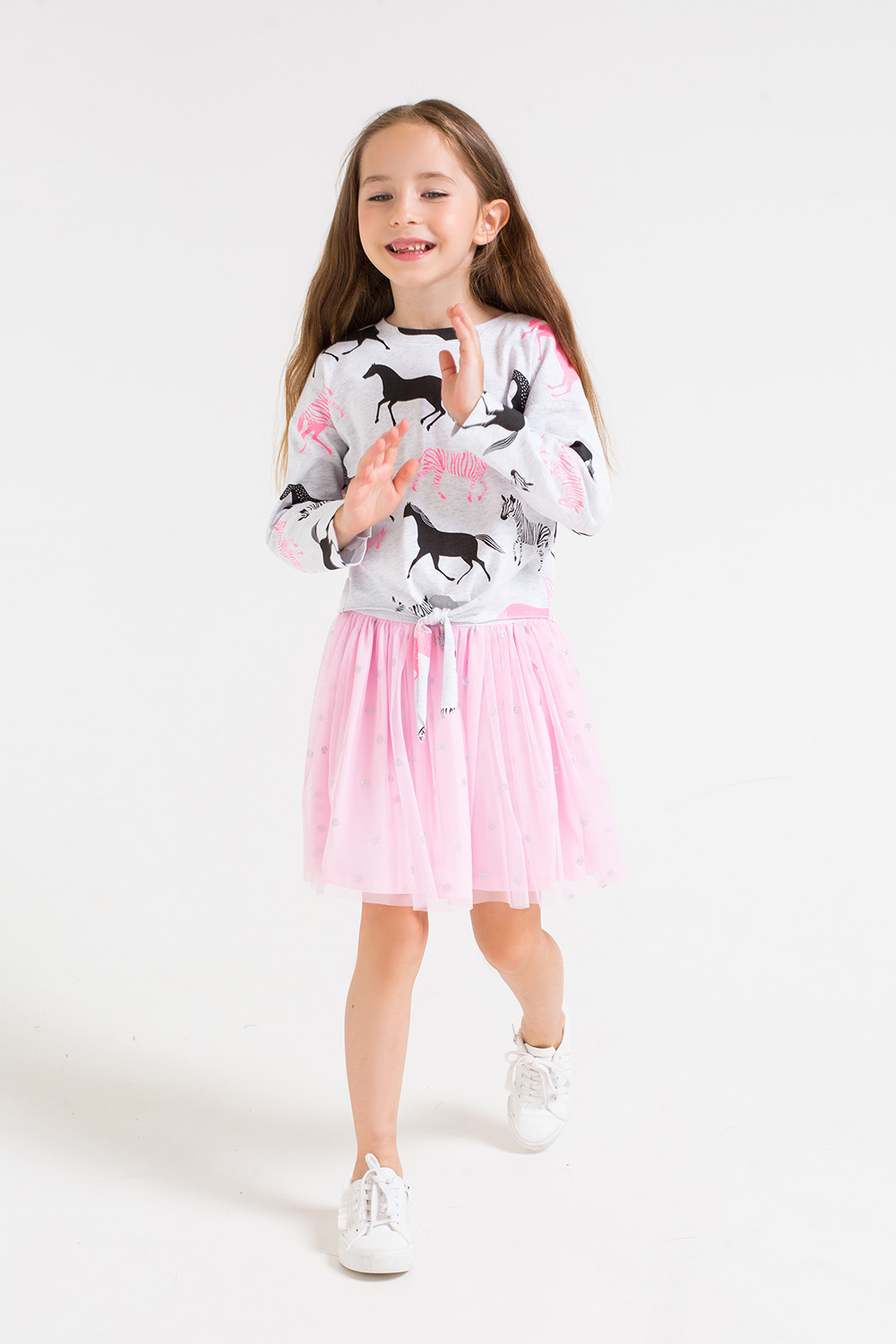 картинка Джемпер для девочки Crockid КР 300877 светло-серый меланж, лошадки к235 от магазина детских товаров ALiSa