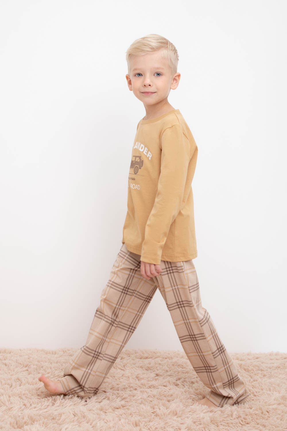 картинка Пижама для мальчика Crockid К 1600 темно-бежевый, текстильная клетка от магазина детских товаров ALiSa