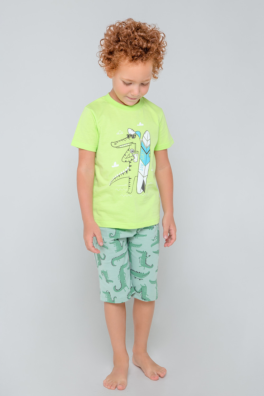 картинка Пижама для мальчика Crockid К 1528 ярко-зеленый, друзья крокодилы от магазина детских товаров ALiSa