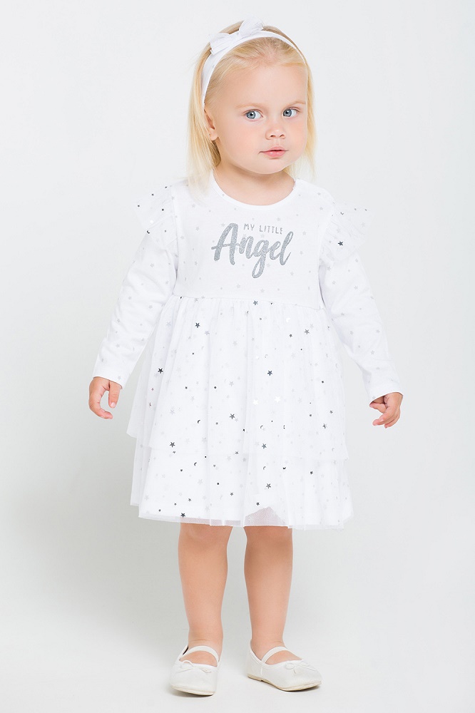 картинка Платье Полукомбинезон для девочки Crockid К 6234 новогодние звезды на белом от магазина детских товаров ALiSa
