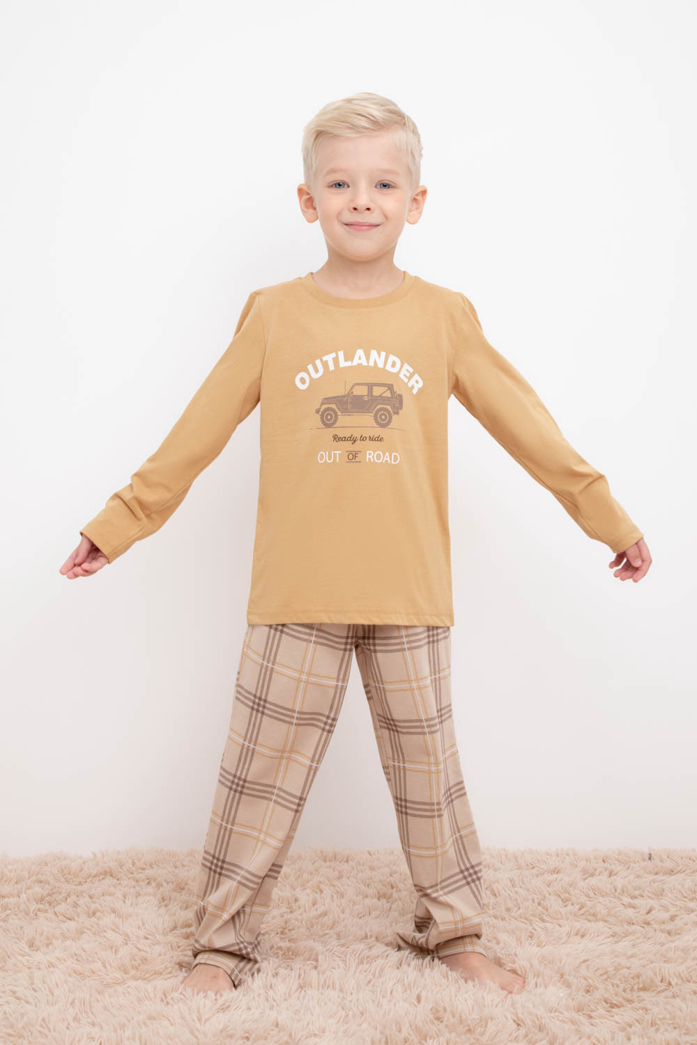 картинка Пижама для мальчика Crockid К 1600 темно-бежевый, текстильная клетка от магазина детских товаров ALiSa