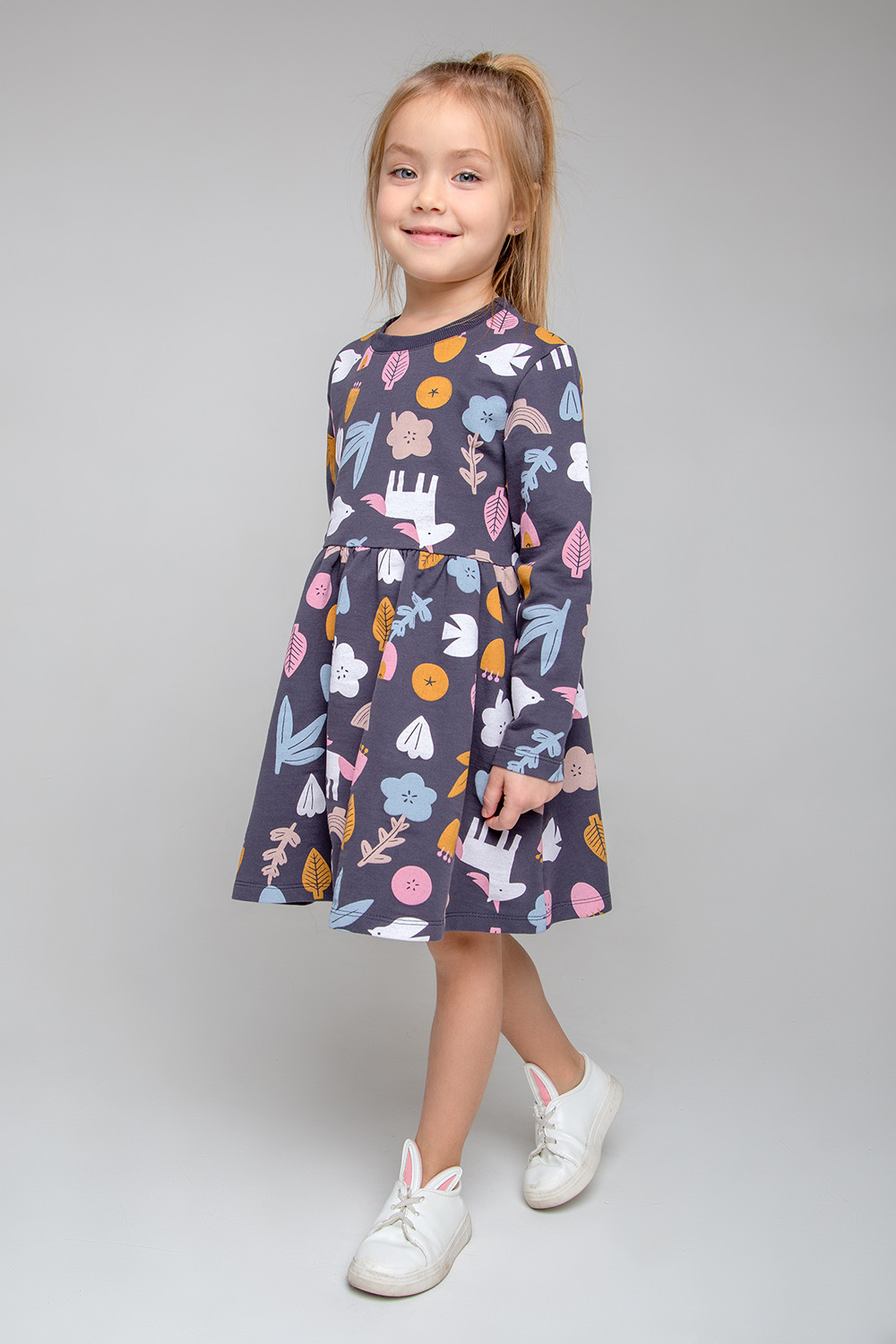 картинка Платье для девочки Crockid КР 5773 темно-серый, магические цветы к349 от магазина детских товаров ALiSa
