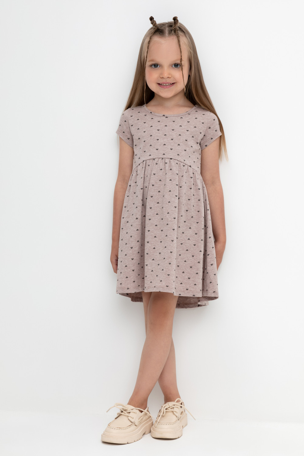 картинка Платье для девочки Crockid К 5653 кофейный меланж, сердечки от магазина детских товаров ALiSa