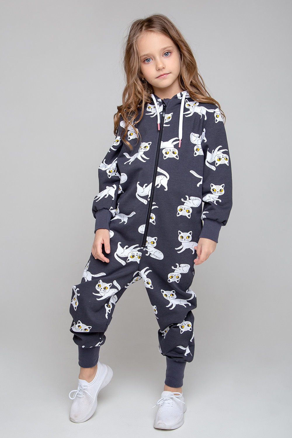 картинка Комбинезон для девочки Crockid КР 6437 темно-серый, забавные кошечки к345 от магазина детских товаров ALiSa