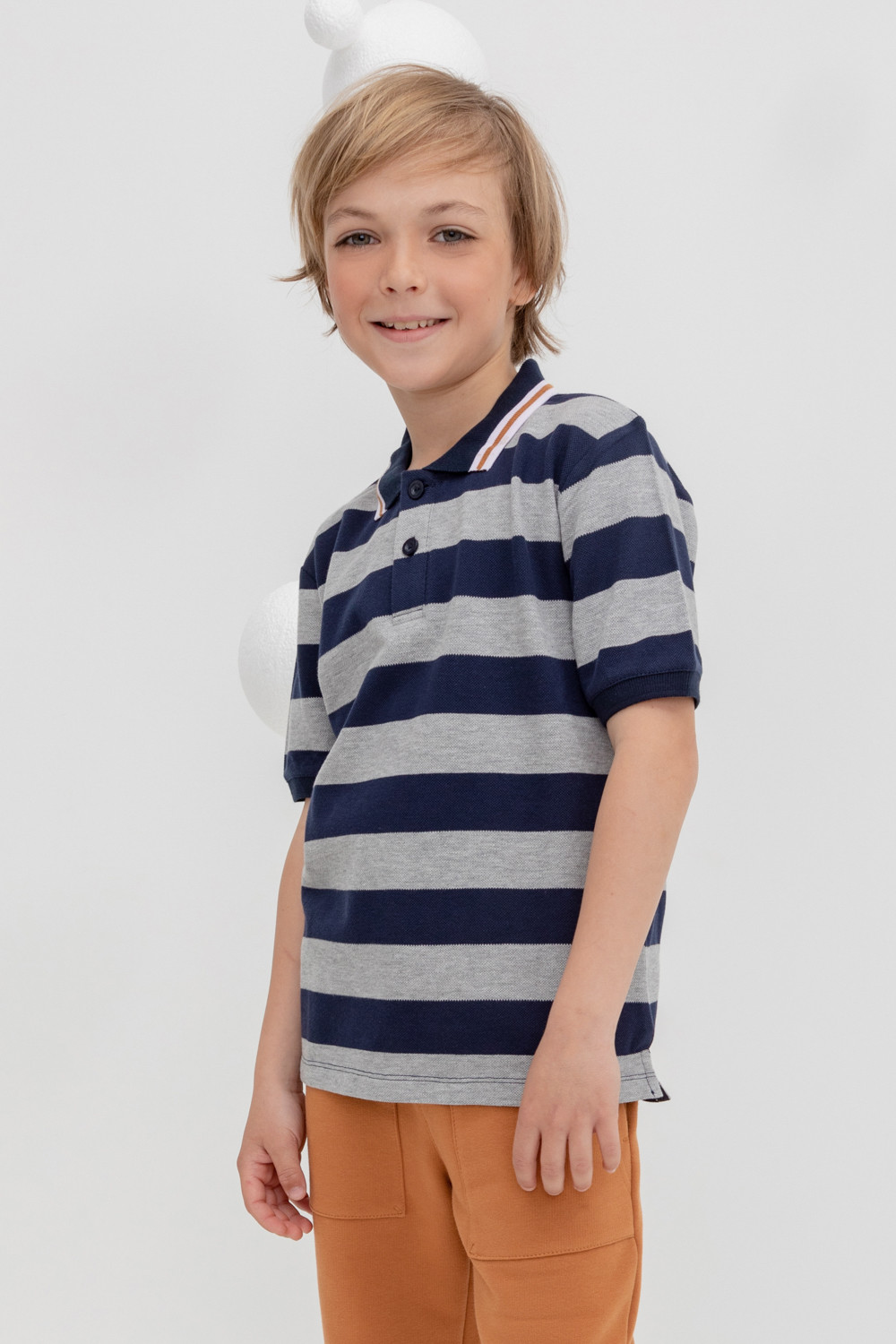 картинка Джемпер поло для мальчика Crockid КР 302169 серый меланж, индиго, полоска к408 от магазина детских товаров ALiSa