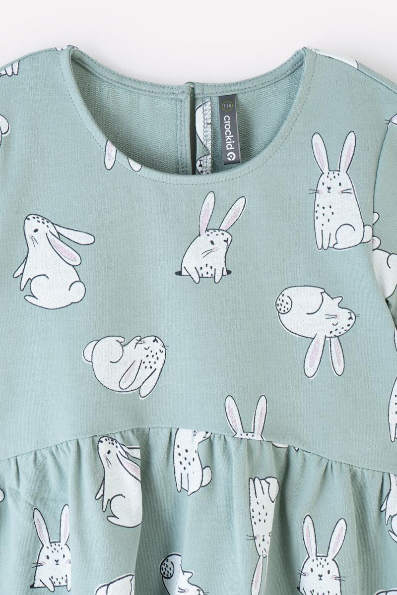 картинка Платье для девочки Crockid КР 5775 голубой прибой, кролики к359 от магазина детских товаров ALiSa