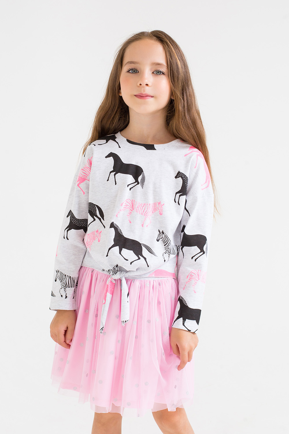 картинка Джемпер для девочки Crockid КР 300877 светло-серый меланж, лошадки к235 от магазина детских товаров ALiSa