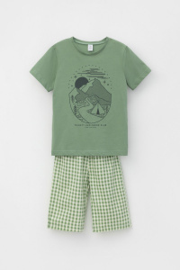 Пижама для мальчика Crockid К 1634 зеленый камень, маленькая клетка