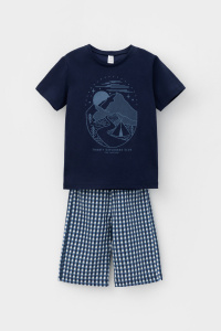 Пижама для мальчика Crockid К 1634 морской синий, маленькая клетка