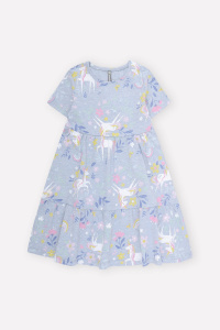 Платье для девочки Crockid К 5771 серо-голубой меланж единорог в цветах