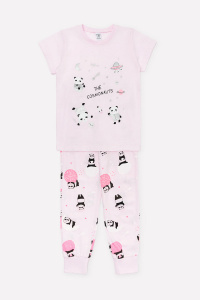Пижама для девочки Crockid К 1526 нежно-розовый + панды в космосе