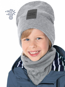 Комплект деми шапка снуд для мальчика NIKASTYLE 12л12524 серый меланж